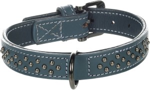 Flamingo Obroża skórzana  dla psa Denver niebieska z ćwiekami