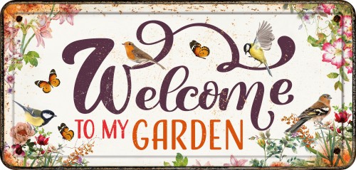 Flamingo Metalowa tabliczka "Welcome To My Garden" 31,8x15,2