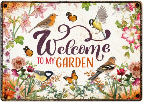 Flamingo Metalowa tabliczka "Welcome To My Garden" 21x14,8
